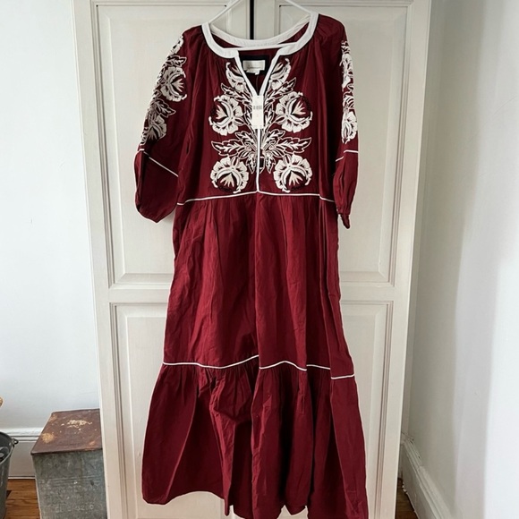 Anthropologie Burgundy embroidered maxi dress - Picture 4 of 6